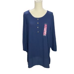 NWT Jones New York Signature Black Label Navy Blue Round Neck Tunic Top Size XXL